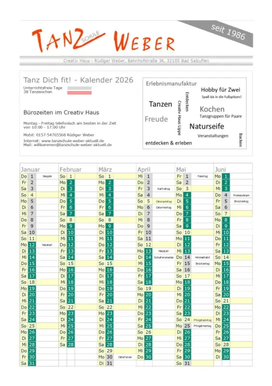 Kalender Januar - Juni 2025