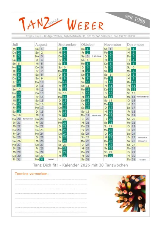 Kalender Halbjahr Juli - Dezember 2025